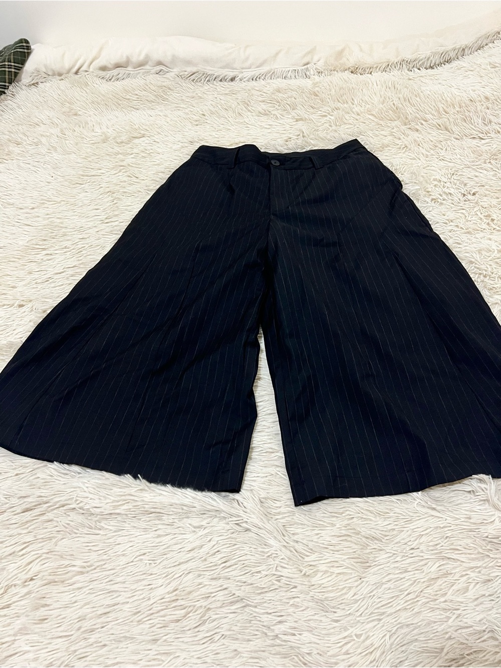 UNIF Black Pinstripe Wide-Leg Culottes